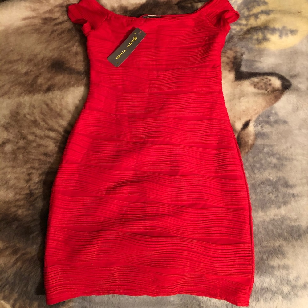 Red body con dress